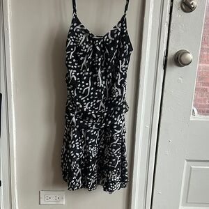 Diane Von Furstenberg Black & White Printed Spaghetti-Strap Mini Dress